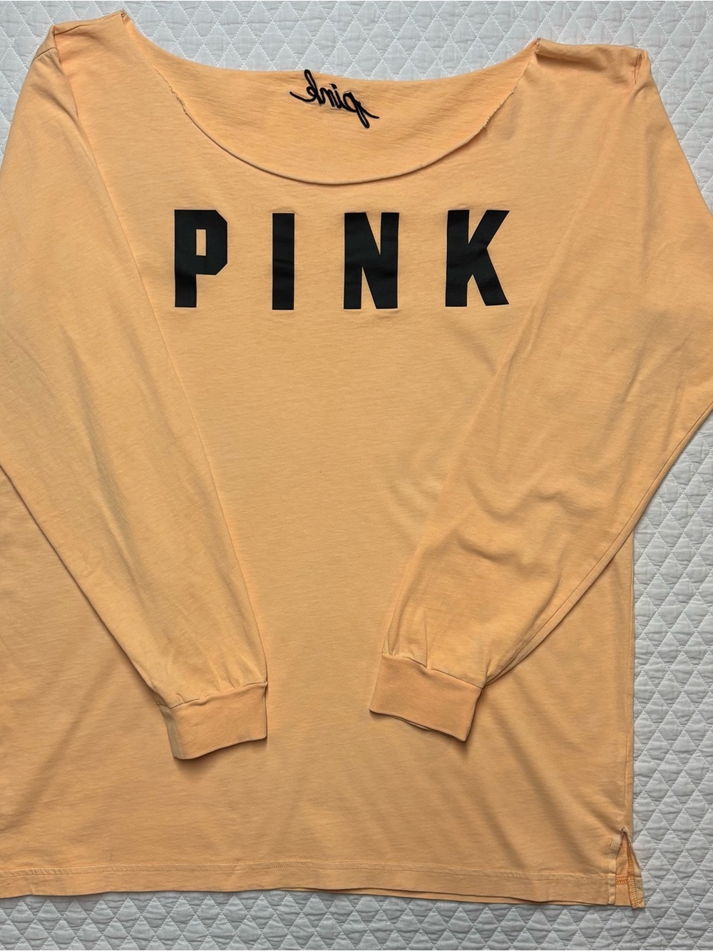 PINK Victoria's Secret Peach Long Sleeve Tee with Black Logo
